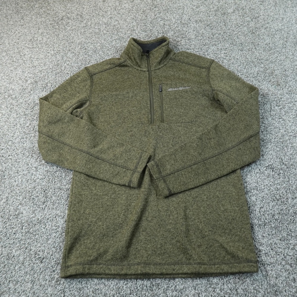 Eddie Bauer Sweatshirt Mens S Green 1/4 Zip Mock Neck Pullover Fleece Sweater